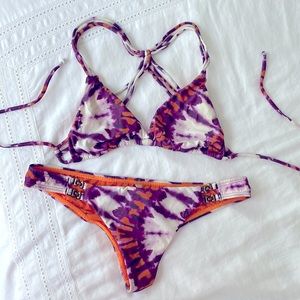 NWOT Sofia by Vic orange and purple tie dye bikini size S